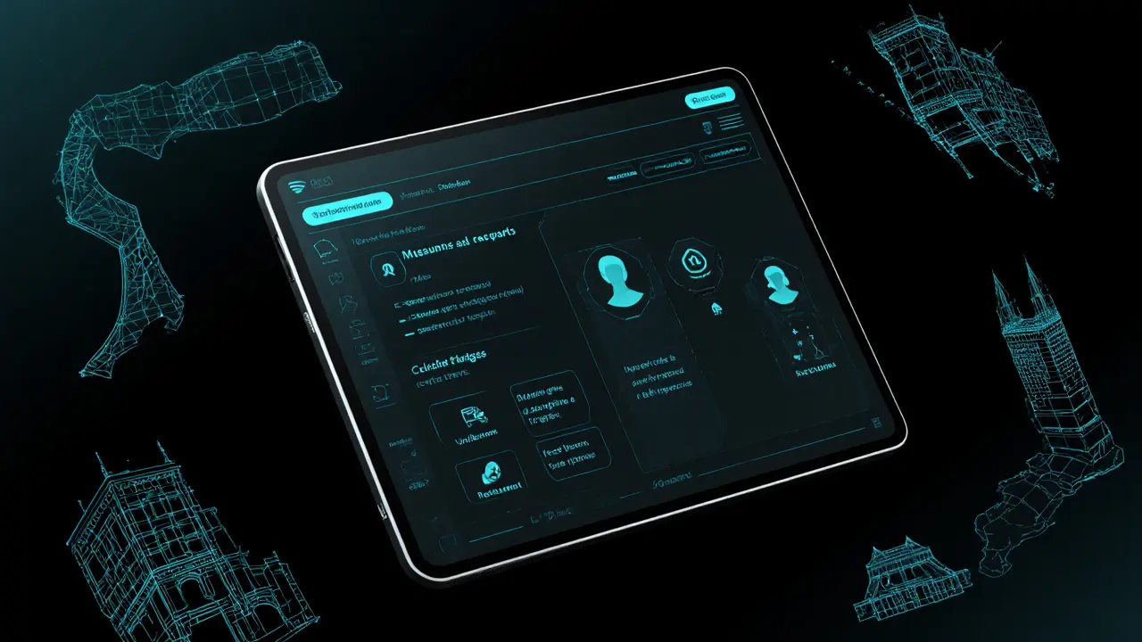 Abstract digital interface showing coded Parisian experiences with no names or faces, glowing in dark space.