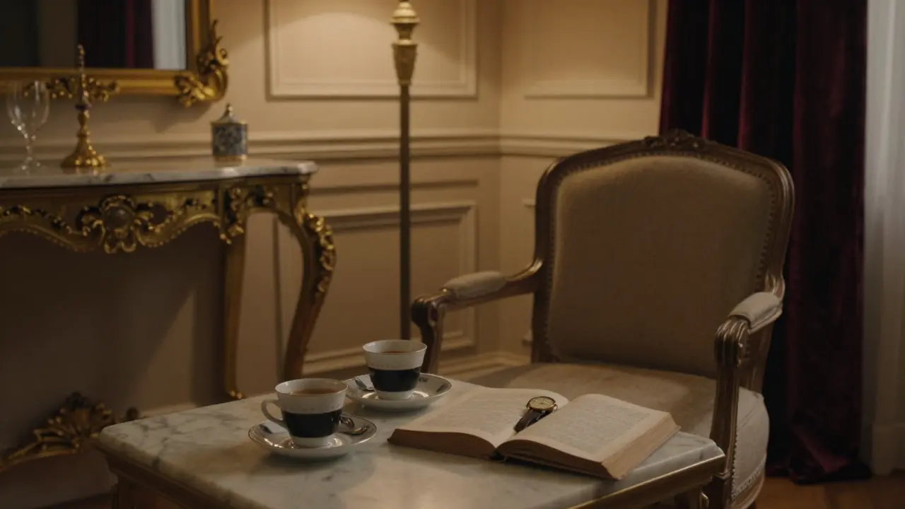 A luxurious Parisian apartment holds the quiet memory of a meaningful evening.